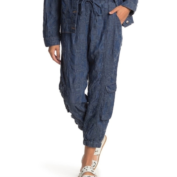 Johnny Was Pants - Johnny Was Blue Cargo Jumpsuit